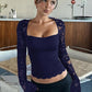 🎁New arrival 50% OFF💥Women's Solid Color T-Shirt – Floral Lace, Split Ruffles & Sheer Sleeves for a Romantic Look ✨