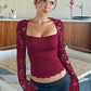 🎁New arrival 50% OFF💥Women's Solid Color T-Shirt – Floral Lace, Split Ruffles & Sheer Sleeves for a Romantic Look ✨