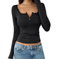 Women's Lace Trim V-Neck Ribbed Top