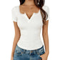 Women's Lace Trim V-Neck Ribbed Top