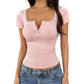 Women's Lace Trim V-Neck Ribbed Top