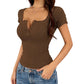 Women's Lace Trim V-Neck Ribbed Top