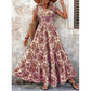 📢📢35% OFF !! ⏰Women's V-Neck Floral Print Smocked Maxi Dress
