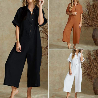 Women's Casual Short Sleeve Wide-Leg Jumpsuit