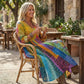 Women's V Neck Patchwork Print Dress