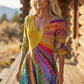 Women's V Neck Patchwork Print Dress