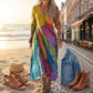 Women's V Neck Patchwork Print Dress