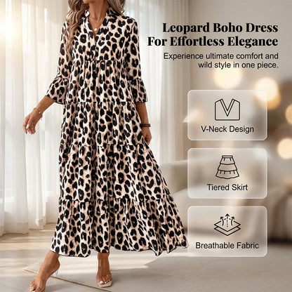 Women's V Neck Casual Loose Ruffle Maxi Dress