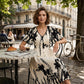 Elegant V-Neck Botanical Print Midi Dress