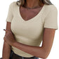Slim Fit Basic V-Neck Tee for Women