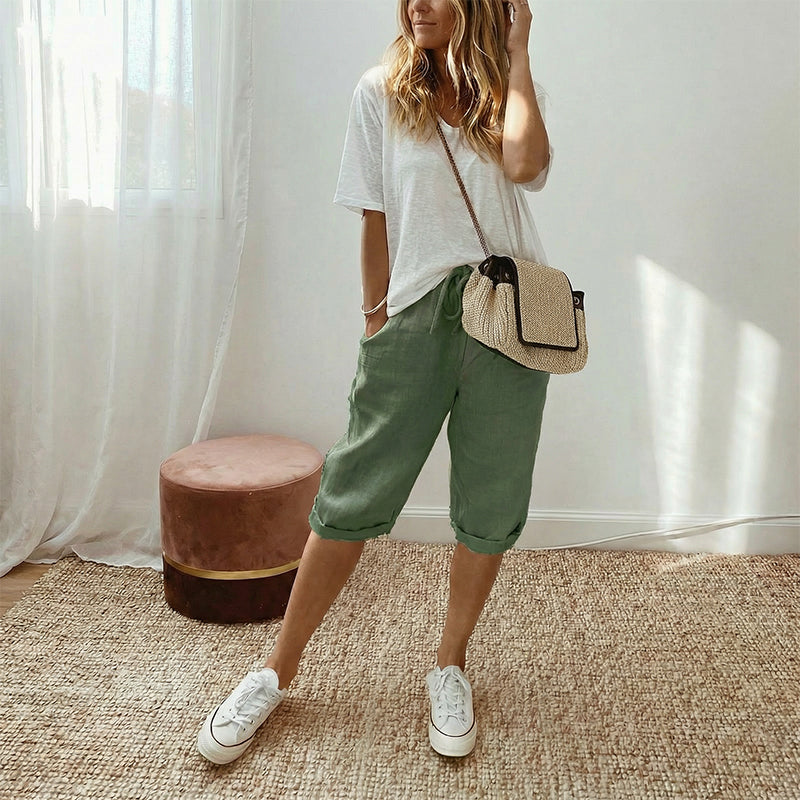 👖✨ מכנסי קפרי לנשים כותנה ופשתן – נוחים במיוחד ללבישה יומיומית ☁️