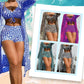 📢📢50% OFF !! ⏰Women's Geometric Print 3-Piece Swimwear Set | High-Waisted Tummy Control Bikini & Sheer Cover-Up | Summer Beach Holiday Outfit