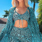 📢📢50% OFF !! ⏰Women's Geometric Print 3-Piece Swimwear Set | High-Waisted Tummy Control Bikini & Sheer Cover-Up | Summer Beach Holiday Outfit
