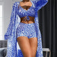 📢📢50% OFF !! ⏰Women's Geometric Print 3-Piece Swimwear Set | High-Waisted Tummy Control Bikini & Sheer Cover-Up | Summer Beach Holiday Outfit