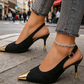 Pointed Toe Metal Cap Slingback Kitten Heels