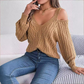 Women's Cold Shoulder V-Neck Cable Knit Sweater
