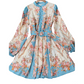 Romantic Floral Print High Neck Mini Dress