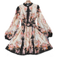 Romantic Floral Print High Neck Mini Dress