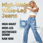 High-Waist Barrel Leg Jeans with Distressed Hem
