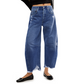 High-Waist Barrel Leg Jeans with Distressed Hem