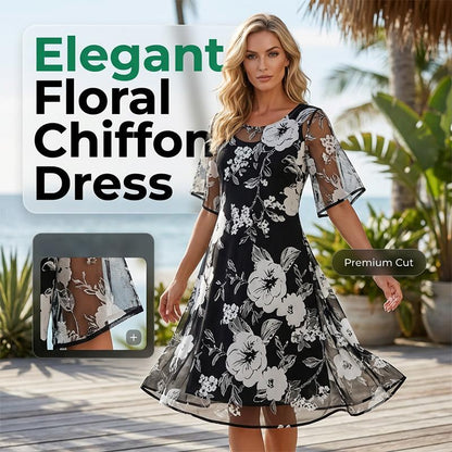 🔥Hot Deals-Women's Elegant Floral Print Chiffon Dress
