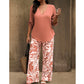 Women's V-Neck Blouse & Printed Wide-Leg Pants Set