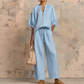👚 40% OFF! 👖 Women's Solid Color 2-Piece Tracksuit – Puff Sleeve, Wide Leg, Zipper Detail ✨