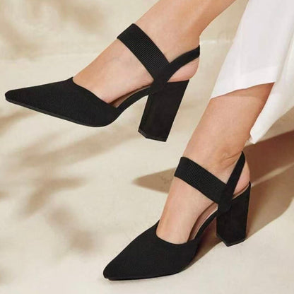 Pointed Toe Block Heel Slingback Pumps