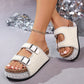 Double Buckle Cork Slide Sandals – Sparkling, Comfy & Effortlessly Chic – Perfect for Summer & Beach ✨