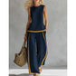 Casual Sleeveless Colorblock Top & Wide-Leg Pants Set