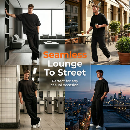 מבצע לזמן מוגבל⏰— סט 2 חלקים: חולצת טי לגברים ומכנסיים רחבים⏳