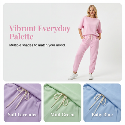 סט קז'ואל לנשים עם חולצת שרוול קצר ומכנסיים