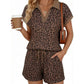 Women's Leopard Print Chic Top & Shorts Set