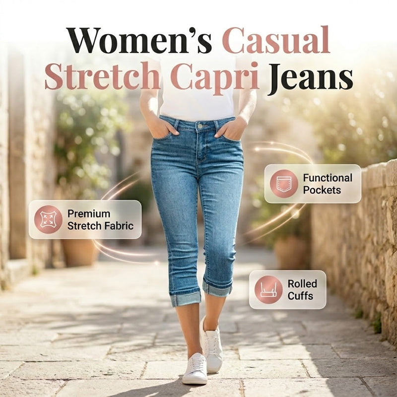 💥✨Limited-time 50% Off Special Offer - Women's Casual High Waist Stretch Capri Jeans