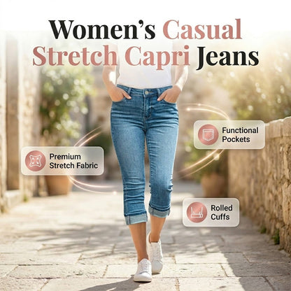 💥✨Limited-time 50% Off Special Offer - Women's Casual High Waist Stretch Capri Jeans