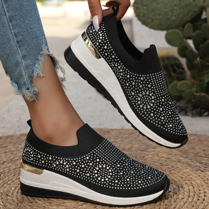 👟Rhinestone Slip-on Casual Mesh Fabric Sneakers For Women✨Slip On, Shine & Stay Comfy! ✨