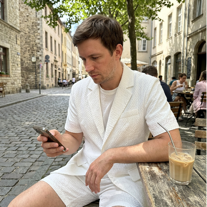 Men's Textured Short-Sleeve Blazer & Shorts Set
