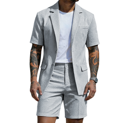 Men's Textured Short-Sleeve Blazer & Shorts Set