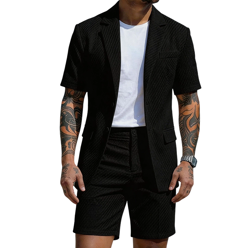 Men's Textured Short-Sleeve Blazer & Shorts Set