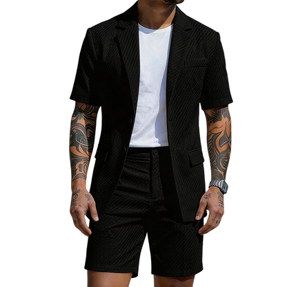 Men's Textured Short-Sleeve Blazer & Shorts Set