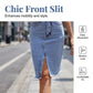 Women's High-Waist Denim Skirt with Front Slit