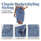 Women's High-Waist Denim Skirt with Front Slit