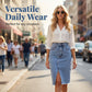 Women's High-Waist Denim Skirt with Front Slit