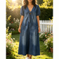 ☀️Effortless Summer Chic – Loose Fit V Neck Tie Front Wide Leg Romper for Women🌴