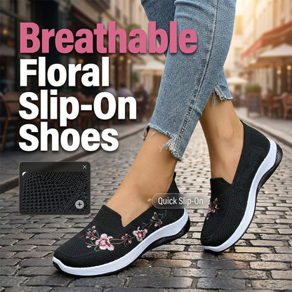 Women's Floral Embroidered Mesh Slip-On Shoes