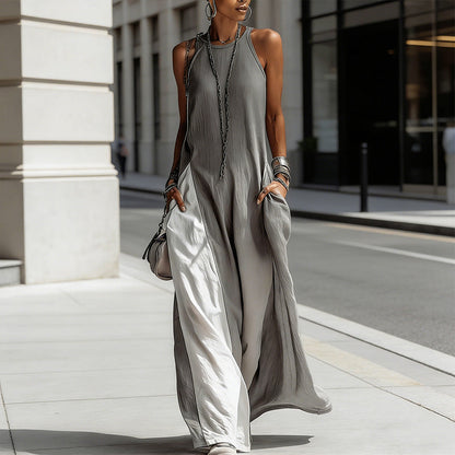 📢📢50% OFF !! ⏰Women's Flowy Sleeveless Colorblock Maxi Dress