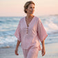 👚👖Women's Striped V-Neck Top & Wide-Leg Pants Set