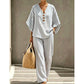 👚👖Women's Striped V-Neck Top & Wide-Leg Pants Set