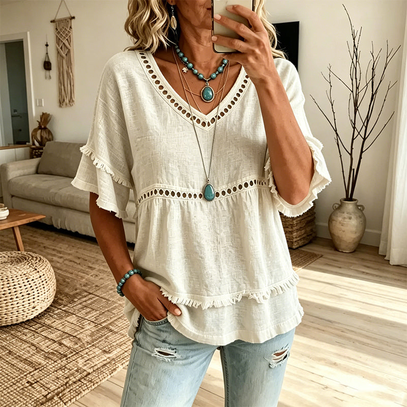 🌸Best Sellers-Women's Bohemian Hollow-Out Fringe Top