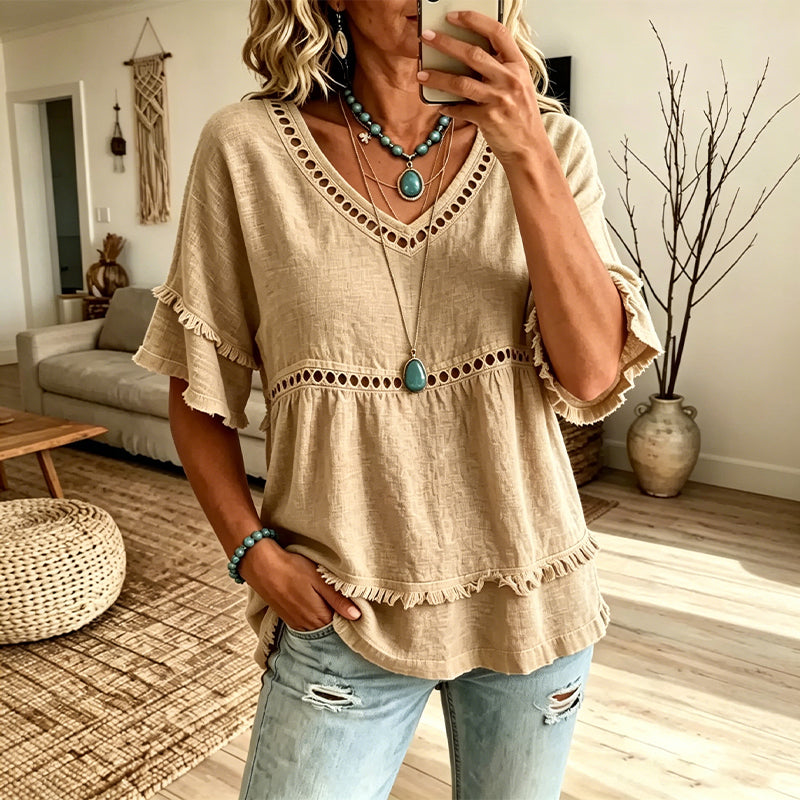🌸Best Sellers-Women's Bohemian Hollow-Out Fringe Top